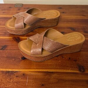 KORK-EASE Sabrina Leather Cross Strap Cork Wedge Heel Slide Sandals Rust Size 6